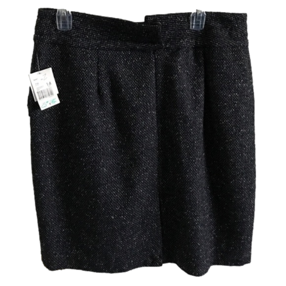 CAbi Black Tweed Pencil Skirt Size 14 NWOT